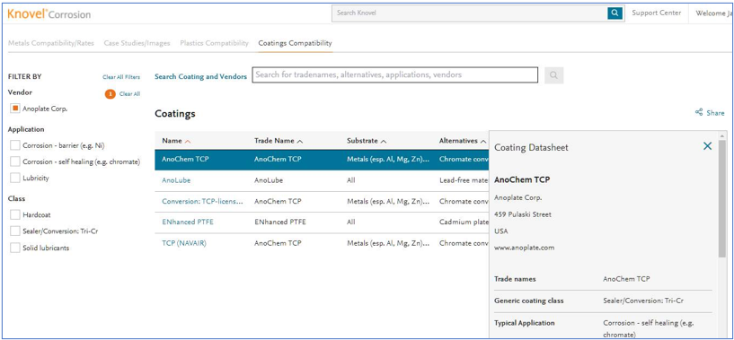 Screenshot of search results refinement filter